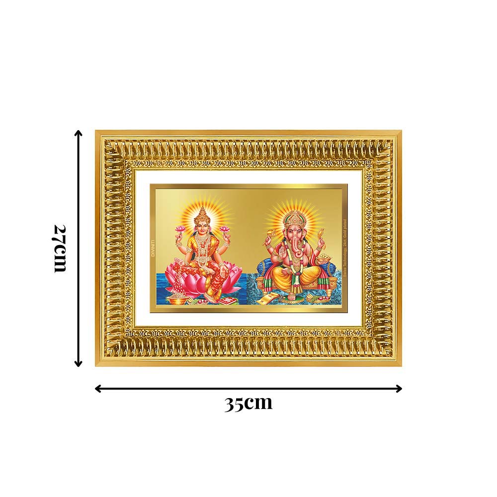 Diviniti 24K Gold Plated Lakshmi Ganesha (Classic) Divine Wall Frame for Home Mandir & Office Decor | Luxury Spiritual Gift