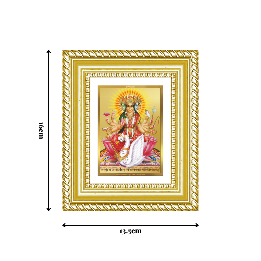 Diviniti 24K Gold Plated Gayatri Maa Divine Table Top Frame for Home Mandir & Office Decor | Luxury Spiritual Gift