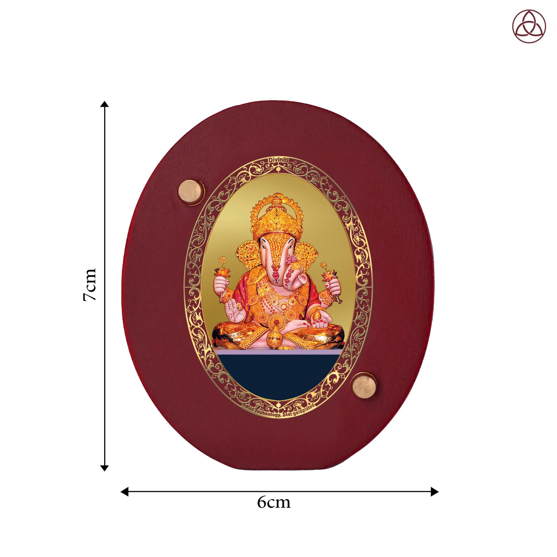 Dagdu Ganesh Car Dashboard & Tabletop Photo Frame, 24K gold-plated, 7x6 cm, intricate design.