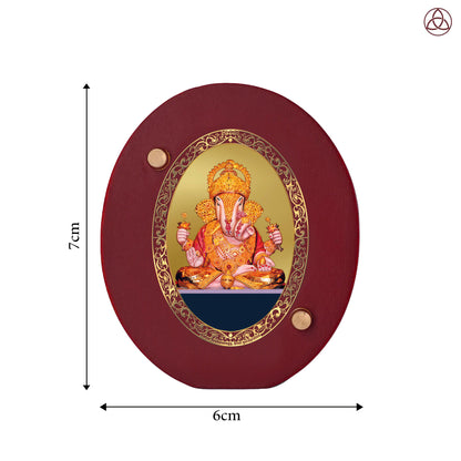 Dagdu Ganesh Car Dashboard & Tabletop Photo Frame, 24K gold-plated, 7x6 cm, intricate design.