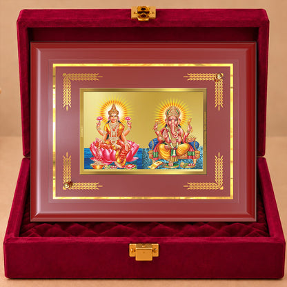 24K Gold-Plated Lakshmi Ganesha MDF Frame | Premium Gift Box | 35x27 CM