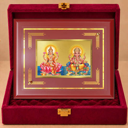 24K Gold-Plated Lakshmi Ganesha MDF Frame | Premium Gift Box | 35x27 CM