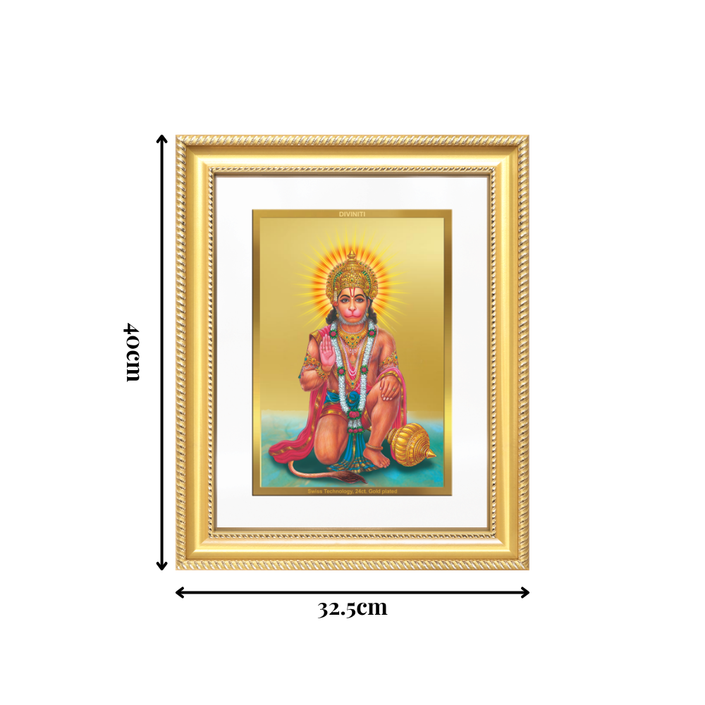 Diviniti 24K Gold Plated Ashirwad Hanuman (Classic) Divine Wall Frame for Home Mandir & Office Decor | Luxury Spiritual Gift