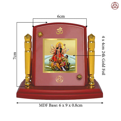 Durga Mahishasura Mardini | Goddess Durga Slaying Mahishasura Car Dashboard Frame in 24K Gold Plated Foil