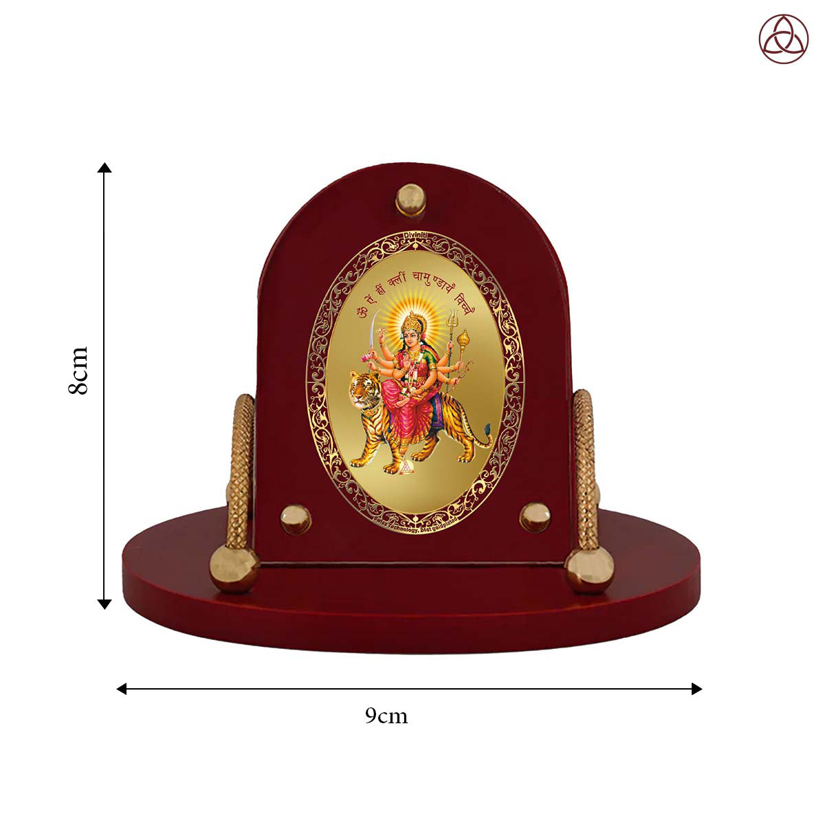 Durga Mata with Mantra | Divine Sherawali 24K Gold Plated Photo Frame for Car Dashboard, Home Décor & Tabletop | Blessings of Power, Protection & Courage