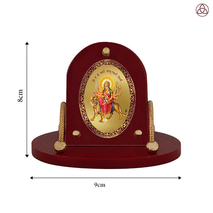 Durga Mata with Mantra | Divine Sherawali 24K Gold Plated Photo Frame for Car Dashboard, Home Décor & Tabletop | Blessings of Power, Protection & Courage