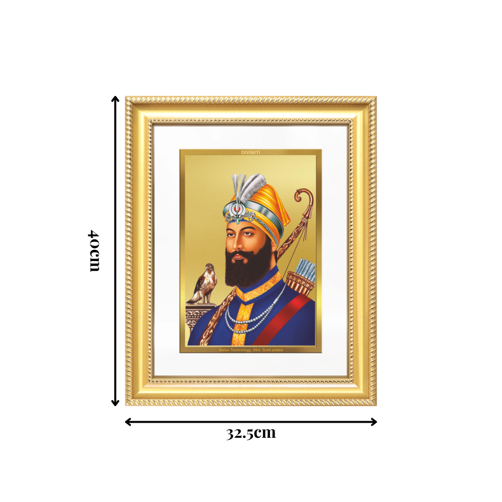 Diviniti 24K Gold Plated Guru Gobind Singh Ji (Classic) Sacred Sikh Wall Frame for Home Decor & Office Ambiance | Premium Spiritual Gift