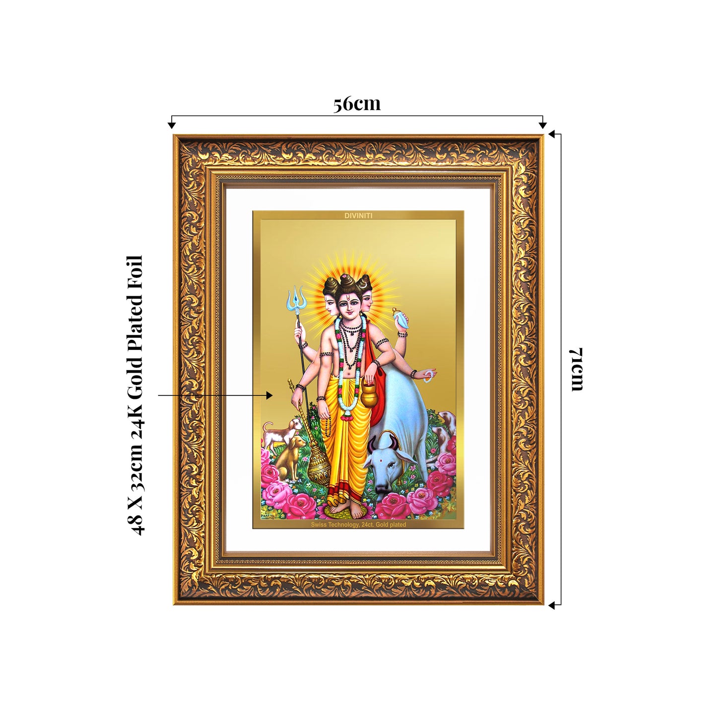 Dattatreya with Kamadhenu | Shri Dattatreya Wall Mount Photo Frame in 24K Gold Plated Foil