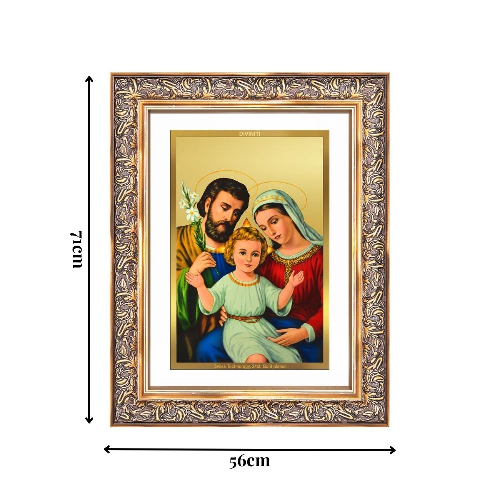 Diviniti 24K Gold Plated Holy Family (Classic) Divine Wall Frame for Home Mandir & Office Decor | Luxury Spiritual Gift