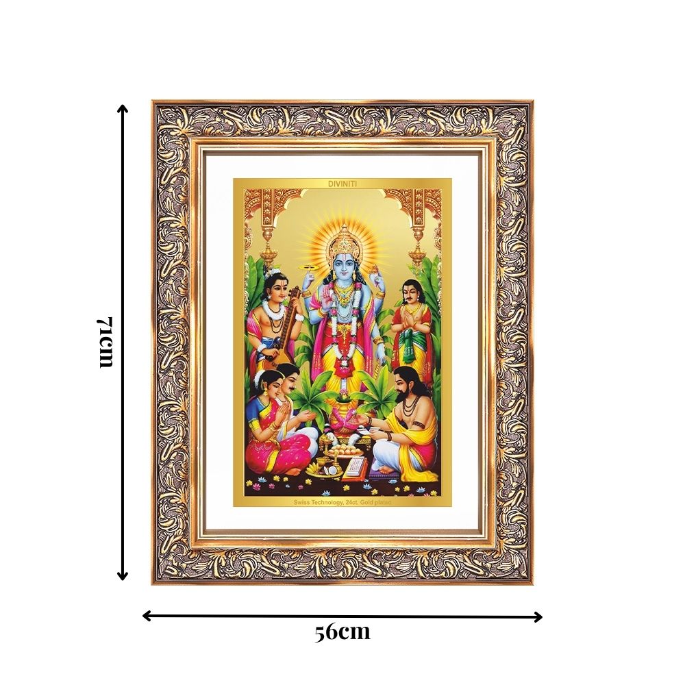 Diviniti 24K Gold Plated Satyanarayan (Classic) Divine Wall Frame for Home Mandir & Office Decor | Luxury Spiritual Gift