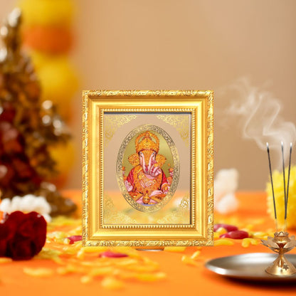 Dagdu Sheth Ganpati Divine Pune Sacred Prosperity & Blessings Royal Tabletop Frame in 24K Gold Plated Foil