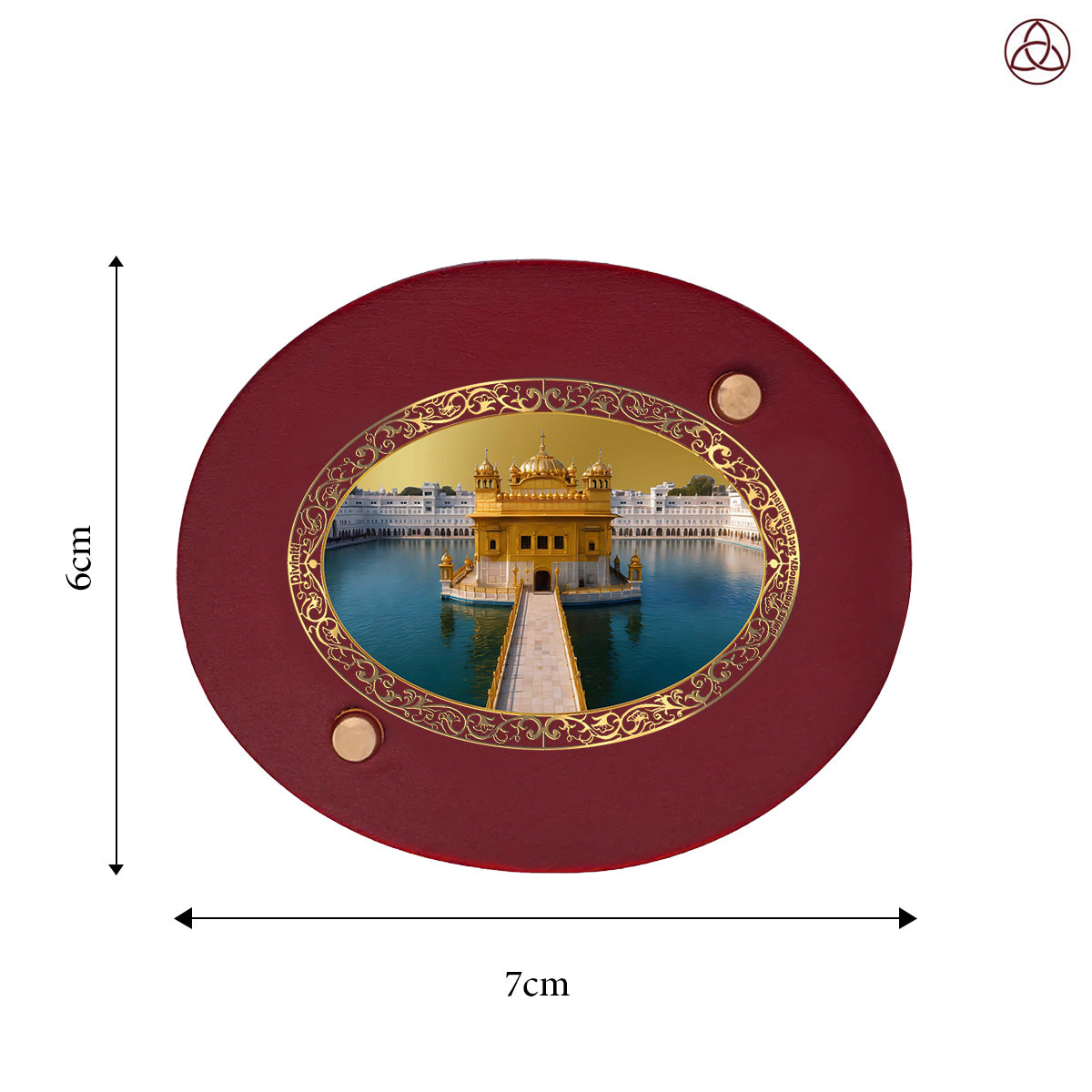 Sachkhand Shri Darbar Sahib Golden Temple Car Dashboard & Tabletop Photo Frame, 24K gold-plated, 7x6 cm, intricate design.