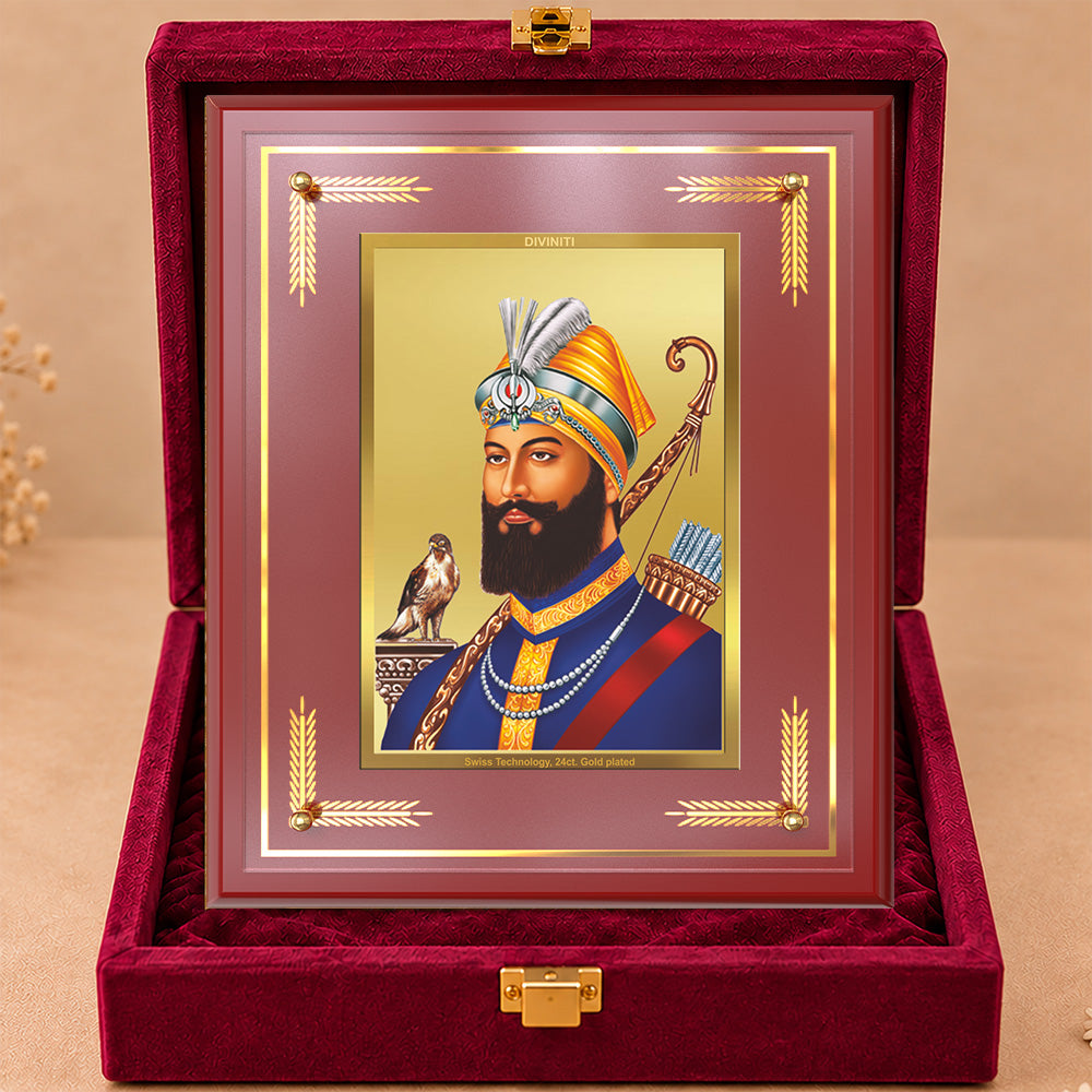 24K Gold-Plated Guru Gobind Singh MDF Frame | Premium Gift Box | 27x35 CM