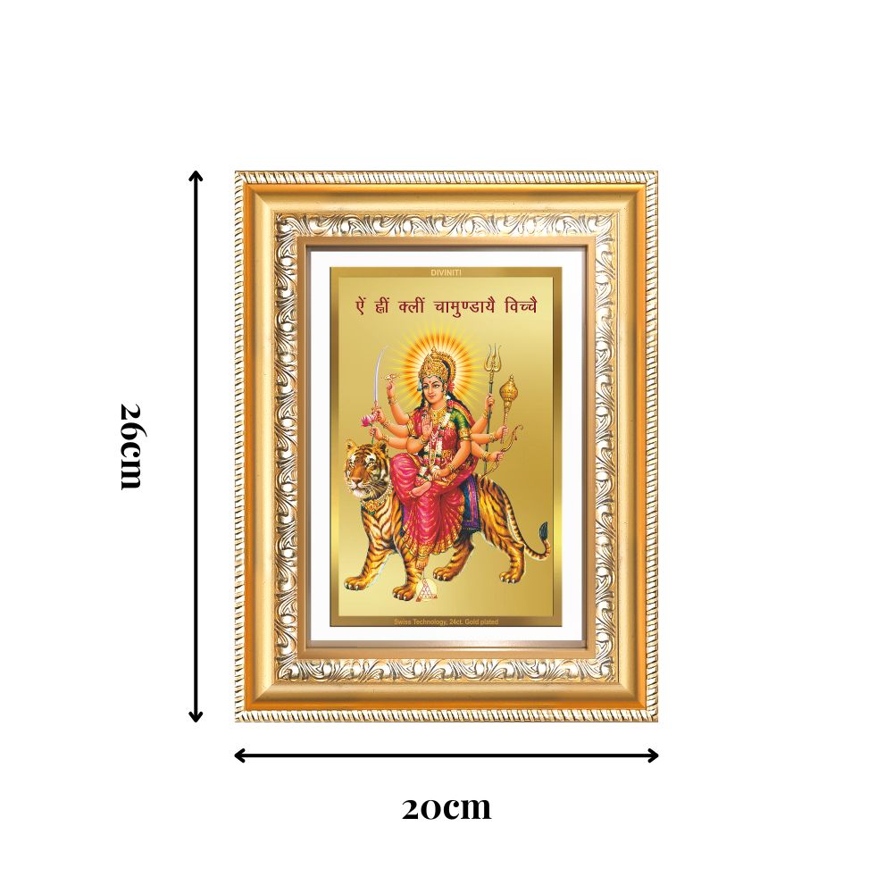 Diviniti 24K Gold Plated Durga With Mantra (Classic) Divine Wall Frame for Home Mandir & Office Decor | Luxury Spiritual Gift
