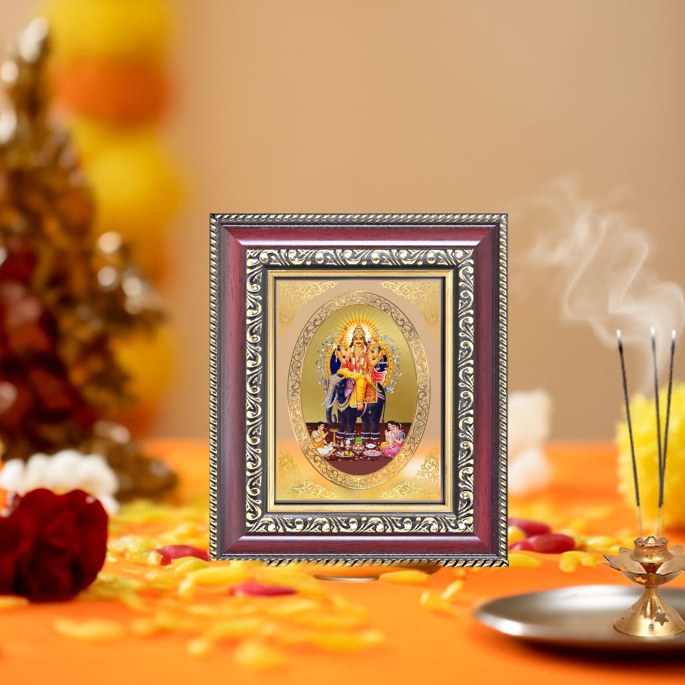 Lord Vishwakarma Divine Creator & Architect Sacred Prosperity Royal Tabletop Frame in 24K Gold Plated Foil