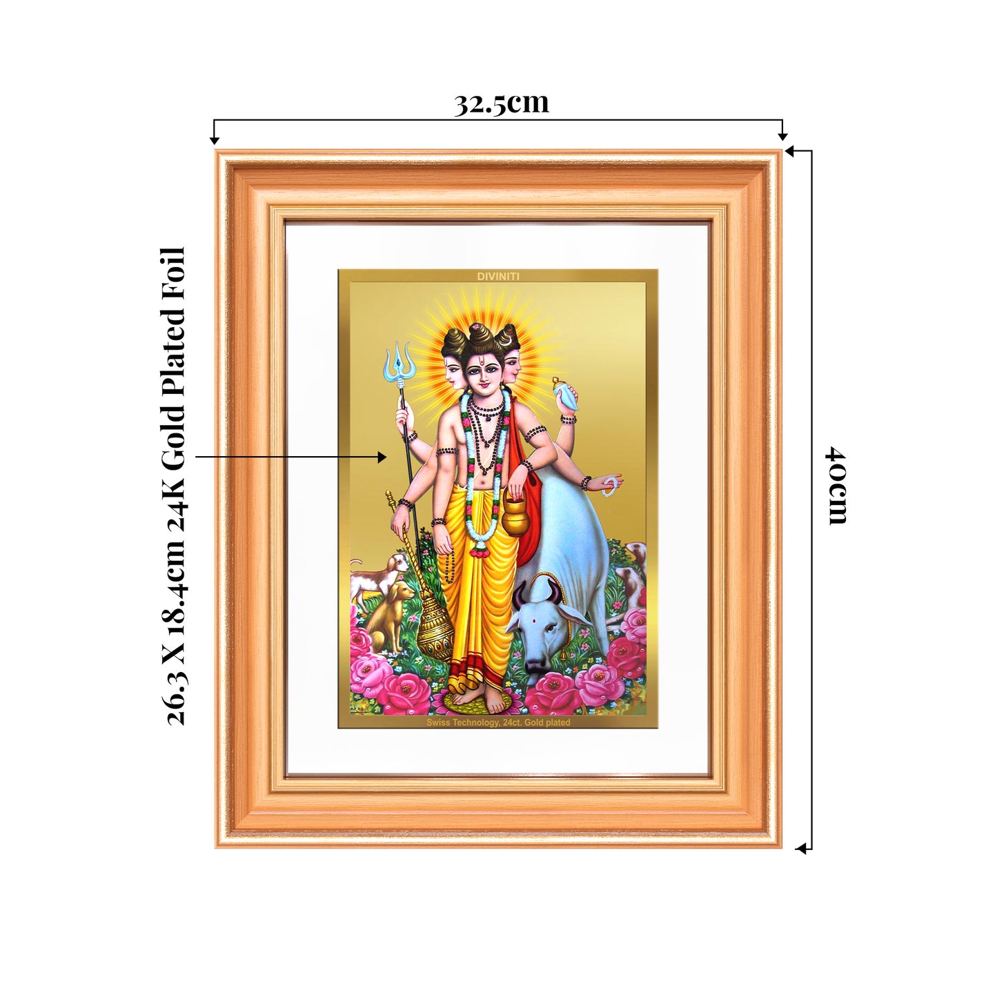 Dattatreya with Kamadhenu | Shri Dattatreya Wall Mount Photo Frame in 24K Gold Plated Foil