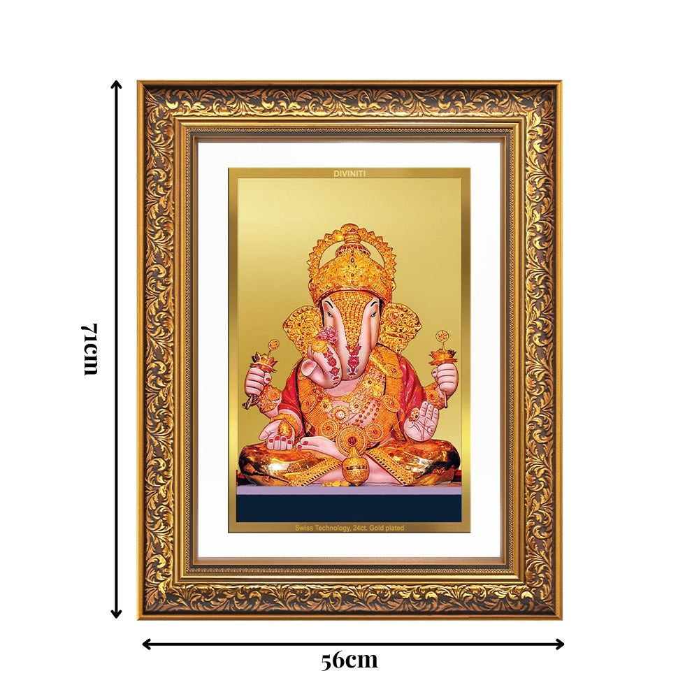 Diviniti 24K Gold Plated Dagadu Ganesha (Classic) Divine Wall Frame for Home Mandir & Office Decor | Luxury Spiritual Gift