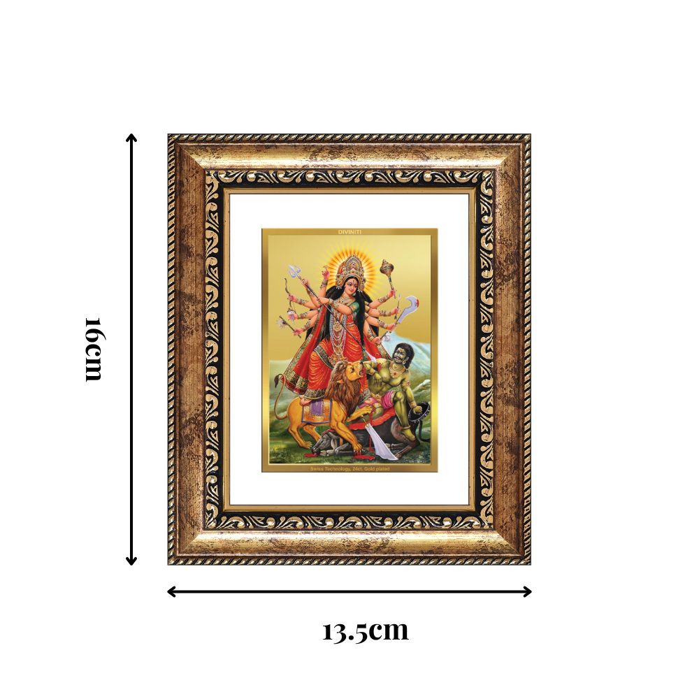 Diviniti 24K Gold Plated Durga - Mahishasura Mardini Divine Table Top Frame for Home Mandir & Office Decor | Luxury Spiritual Gift