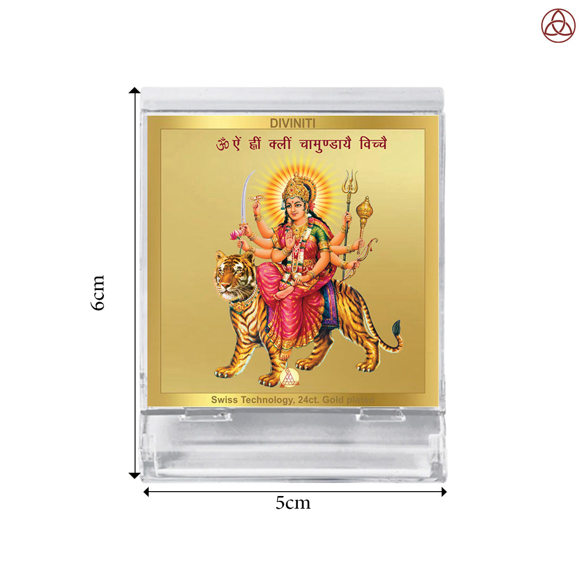 Durga Sherawali with Mantra | Divine Goddess Car Dashboard & Tabletop Photo Frame in 24K Gold Plated Foil