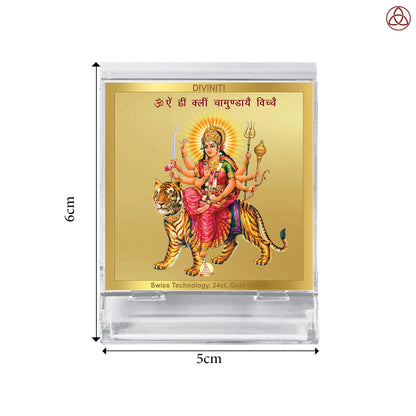Durga Sherawali with Mantra | Divine Goddess Car Dashboard & Tabletop Photo Frame in 24K Gold Plated Foil