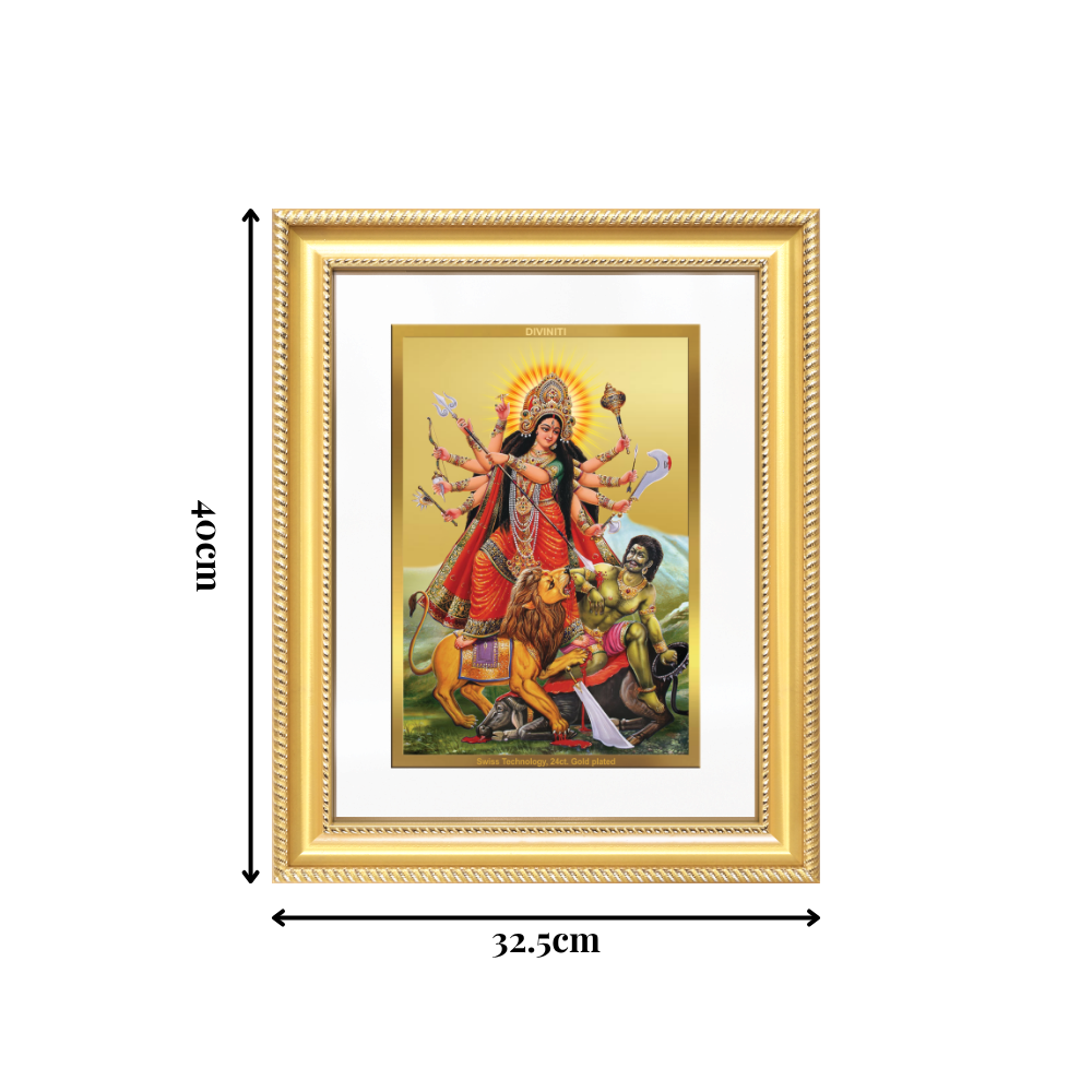 Diviniti 24K Gold Plated Durga - Mahishasura Mardini (Classic) Divine Wall Frame for Home Mandir & Office Decor | Luxury Spiritual Gift