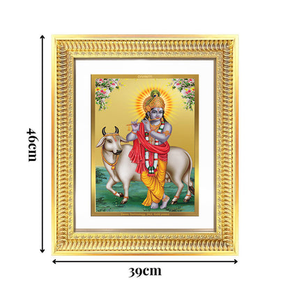 Diviniti 24K Gold Plated Krishna With Surbhi Cow (Classic) Divine Wall Frame for Home Mandir & Office Decor | Luxury Spiritual Gift