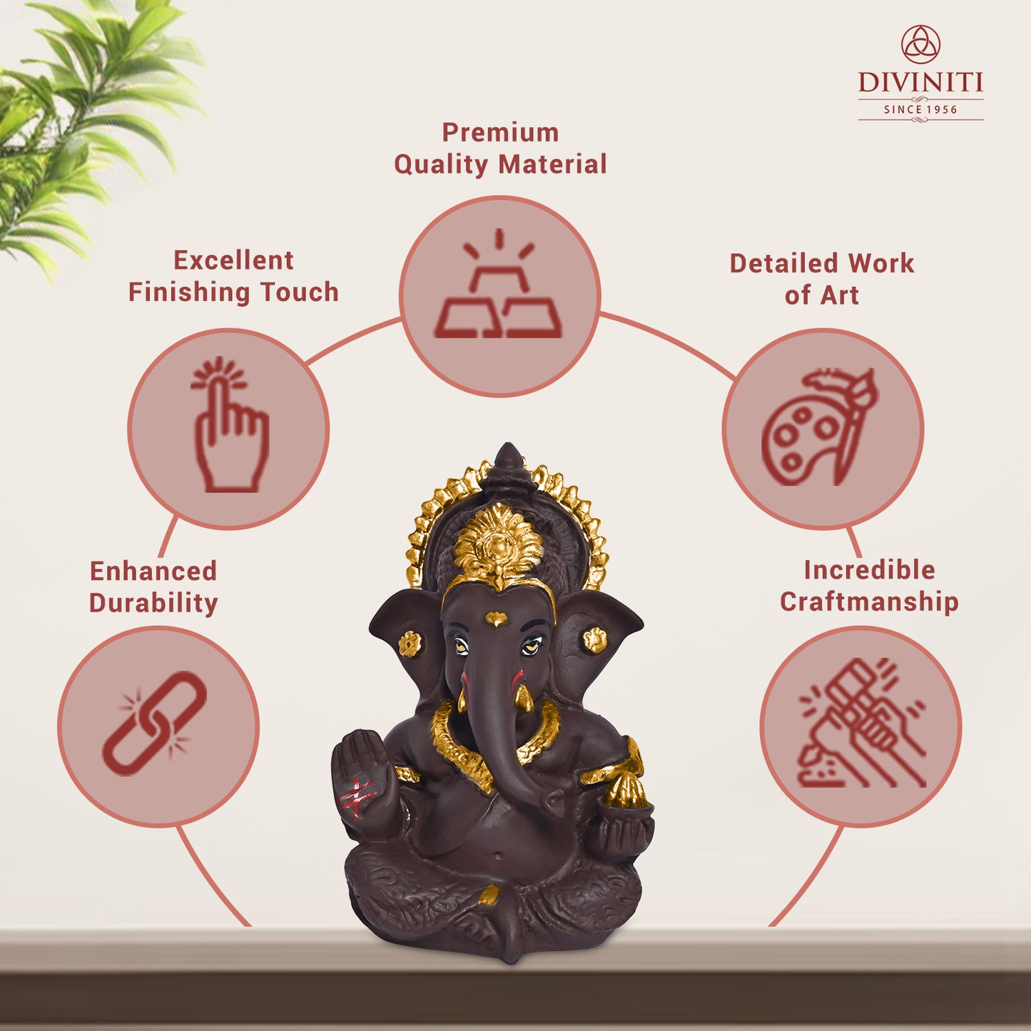 Diviniti 999 Silver Plated Resin Lord Ganesha Idol for Car Dashboard Tabletop for Home Decor Mandir Puja Gift Brown (8.4x4.2cm)