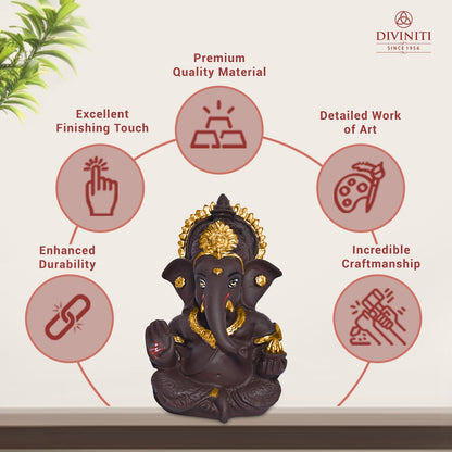 Diviniti 999 Silver Plated Resin Lord Ganesha Idol for Car Dashboard Tabletop for Home Decor Mandir Puja Gift Brown (8.4x4.2cm)