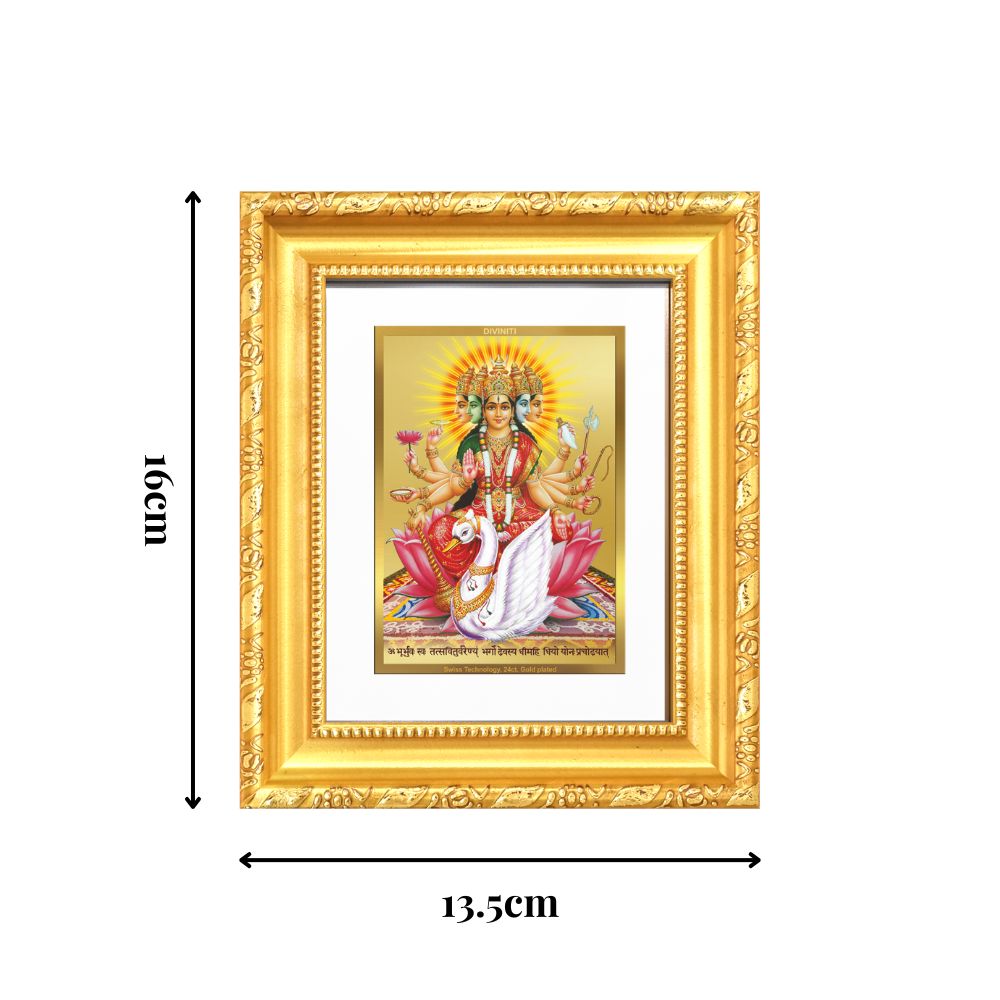 Diviniti 24K Gold Plated Gayatri Maa |Divine Table Top Frame for Home Mandir & Office Decor | Luxury Spiritual Gift