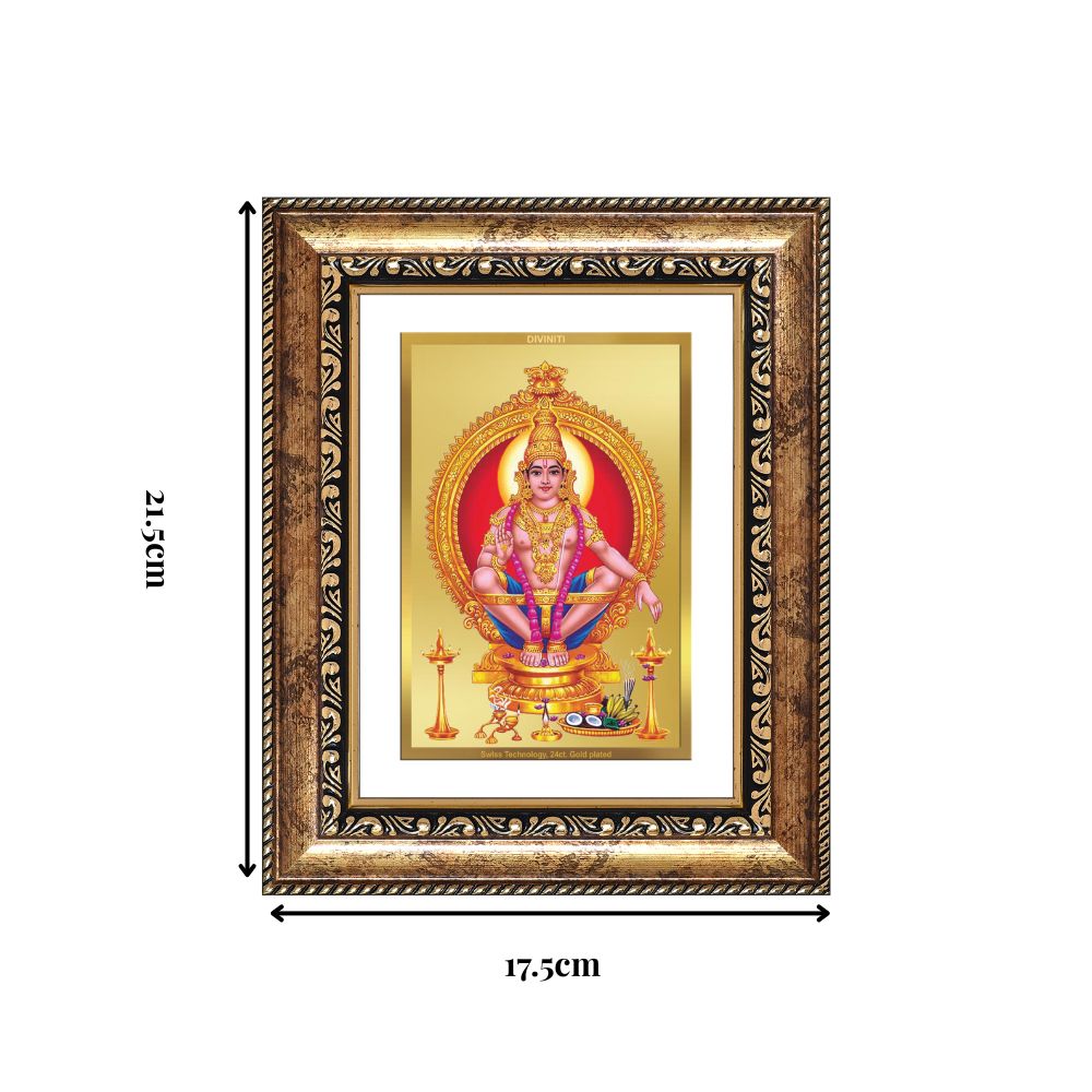 Diviniti 24K Gold Plated Ayyappan Divine Wall and Table Top Frame for Home Mandir & Office Decor | Luxury Spiritual Gift