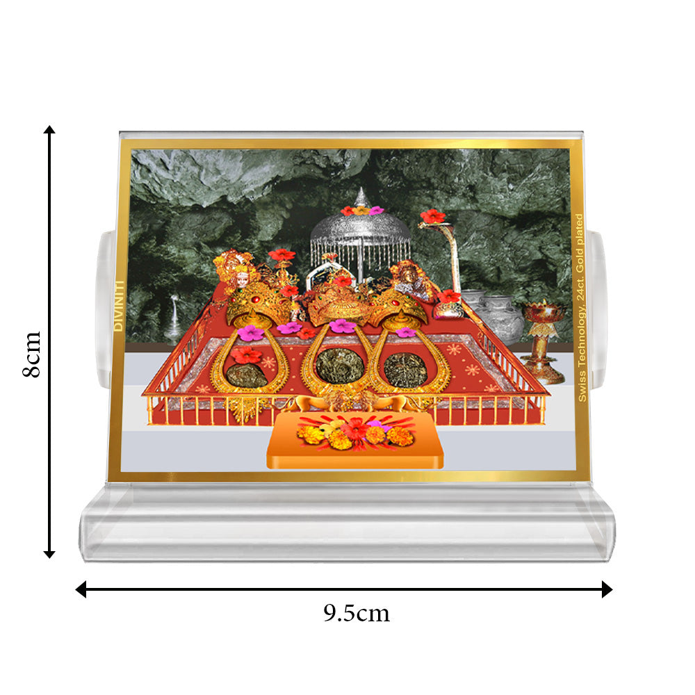 Durga Vaishno Devi Mata Ka Darbar | Divine Goddess Durga Car Dashboard & Tabletop Photo Frame in 24K Gold Plated Foil (ACF3)