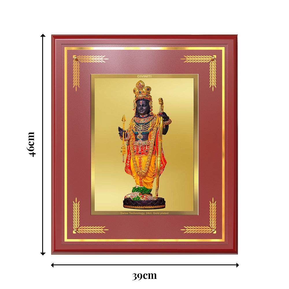 Diviniti Shree Ram Lalla with Arch Wall Photo Frame in 24K Gold Plated Foil – Divine Innocence, Royal Grace & Auspicious Blessings