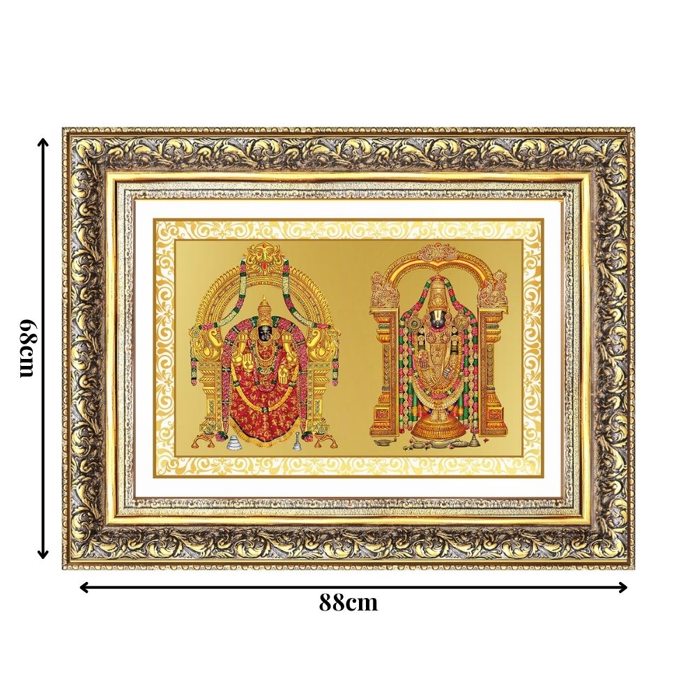 Diviniti 24K Gold Plated Padmavati And Balaji (Classic) Divine Wall Frame for Home Mandir & Office Decor | Luxury Spiritual Gift