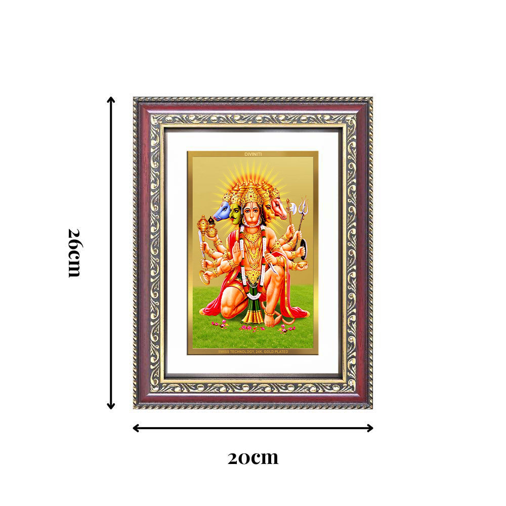 Diviniti 24K Gold Plated Panchmukhi Hanuman (Classic) Divine Wall Frame for Home Mandir & Office Decor | Luxury Spiritual Gift