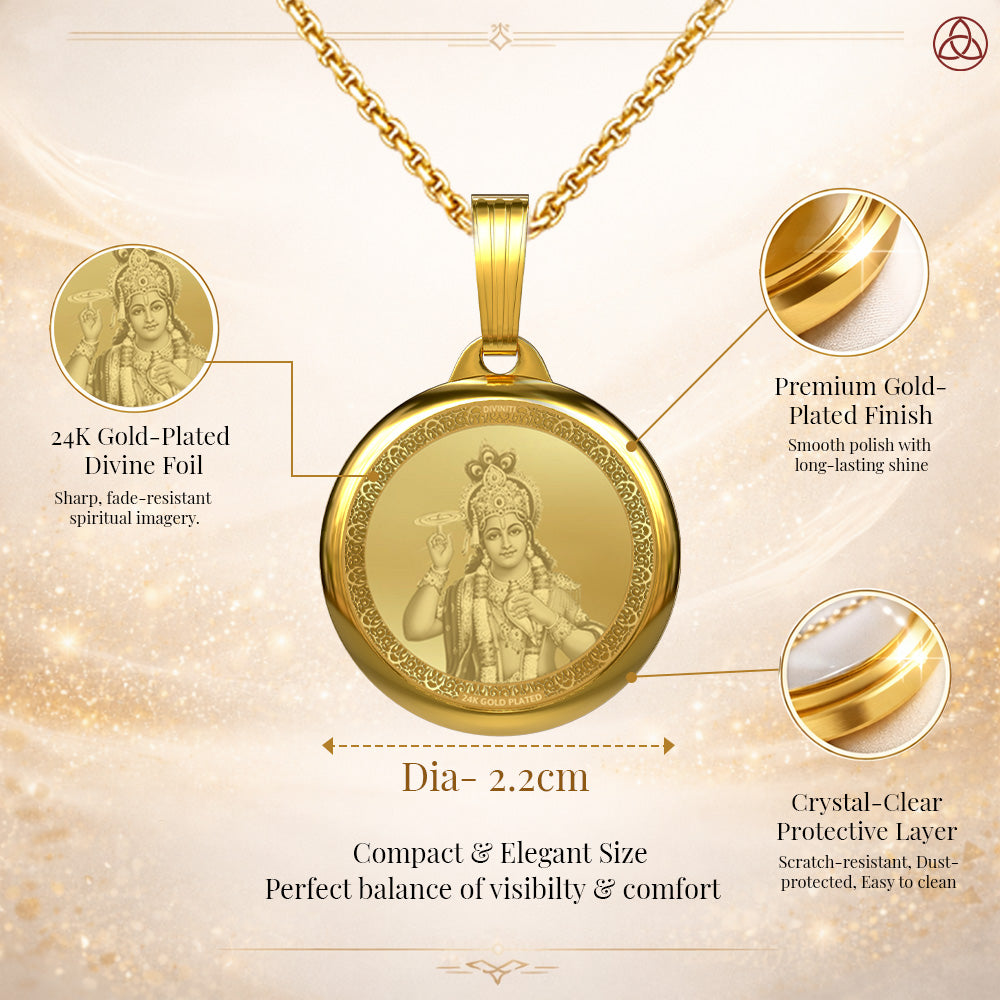 24K Gold Plated Lord Vishnu & Sacred Yantra Pendant – 22mm Double-Sided Spiritual Gold Medallion