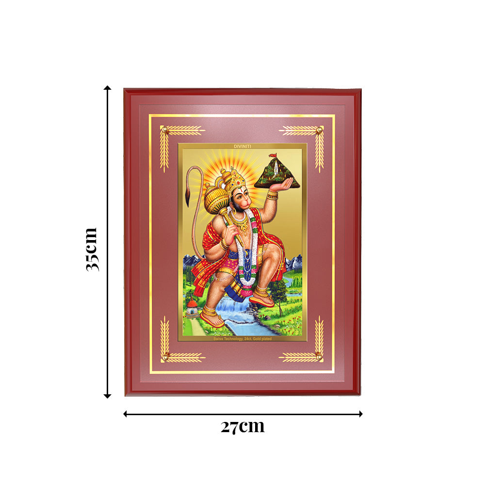 Diviniti 24K Gold Plated Hanuman with Mountain Blessing Tabletop Photo Frame | Strength, Devotion & Divine Power