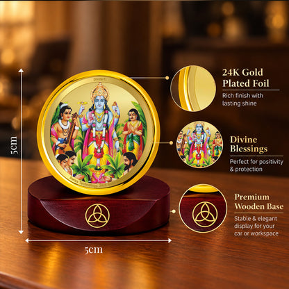 24K Gold-Plated Lord Satya Narayana Car Dashboard Frame | 5x5 CM