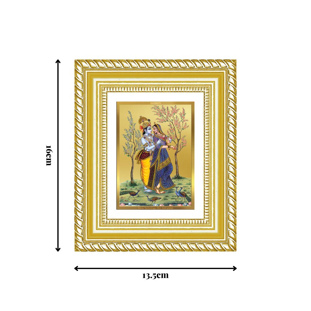 Diviniti 24K Gold Plated Radha Krishna Divine Table Top Frame for Home Mandir & Office Decor | Luxury Spiritual Gift