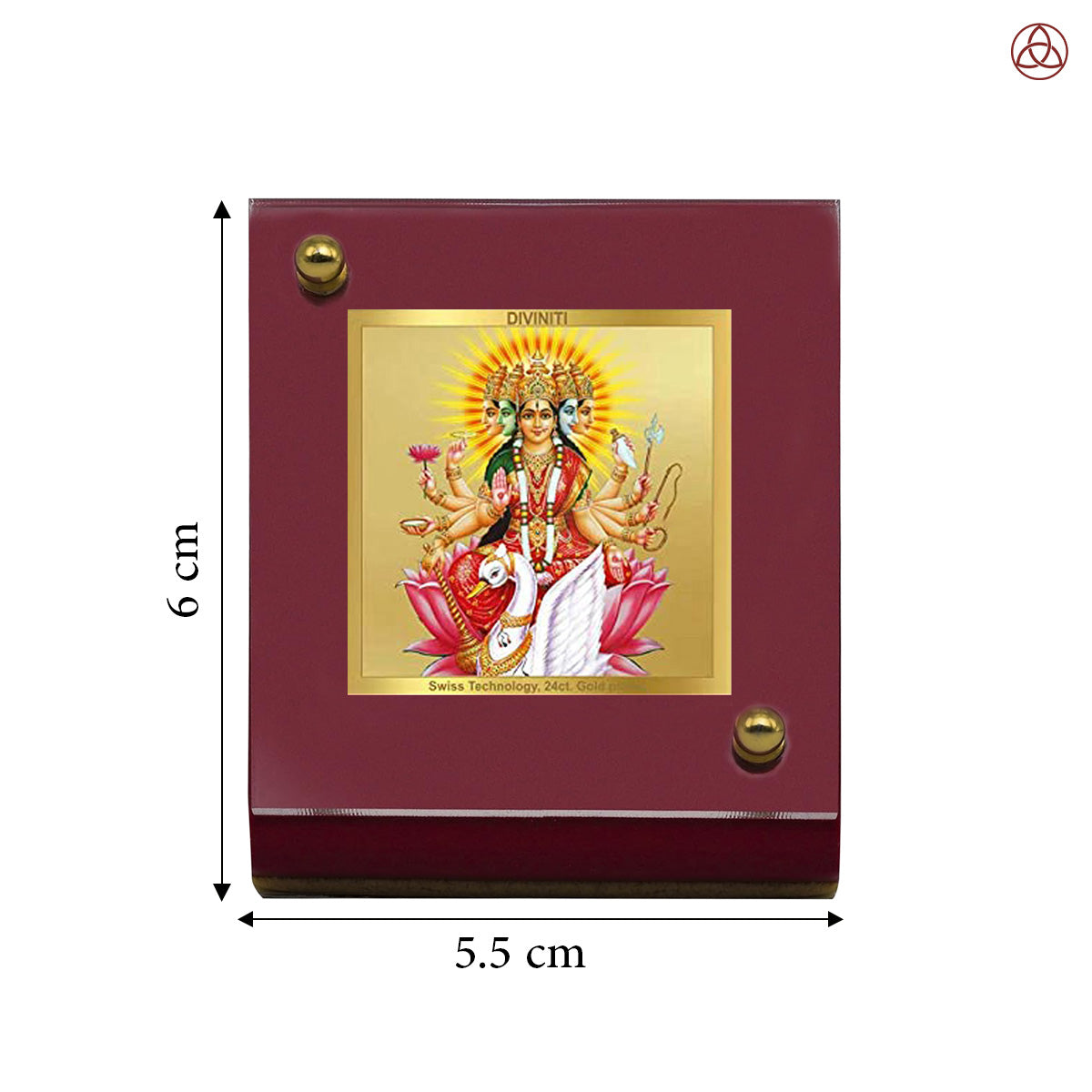 Diviniti 24K Gold Plated Gayatri Mata Frame For Car Dashboard, Home Decor, Table Top, Puja, Gift (6 CM x 5.5 CM)