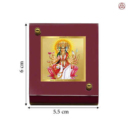 Diviniti 24K Gold Plated Gayatri Mata Frame For Car Dashboard, Home Decor, Table Top, Puja, Gift (6 CM x 5.5 CM)