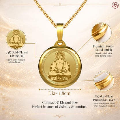 DIVINITI 24K Gold Plated Mahavir Swami & Namokar Mantra Pendant – 18mm Double-Sided Spiritual Pendant