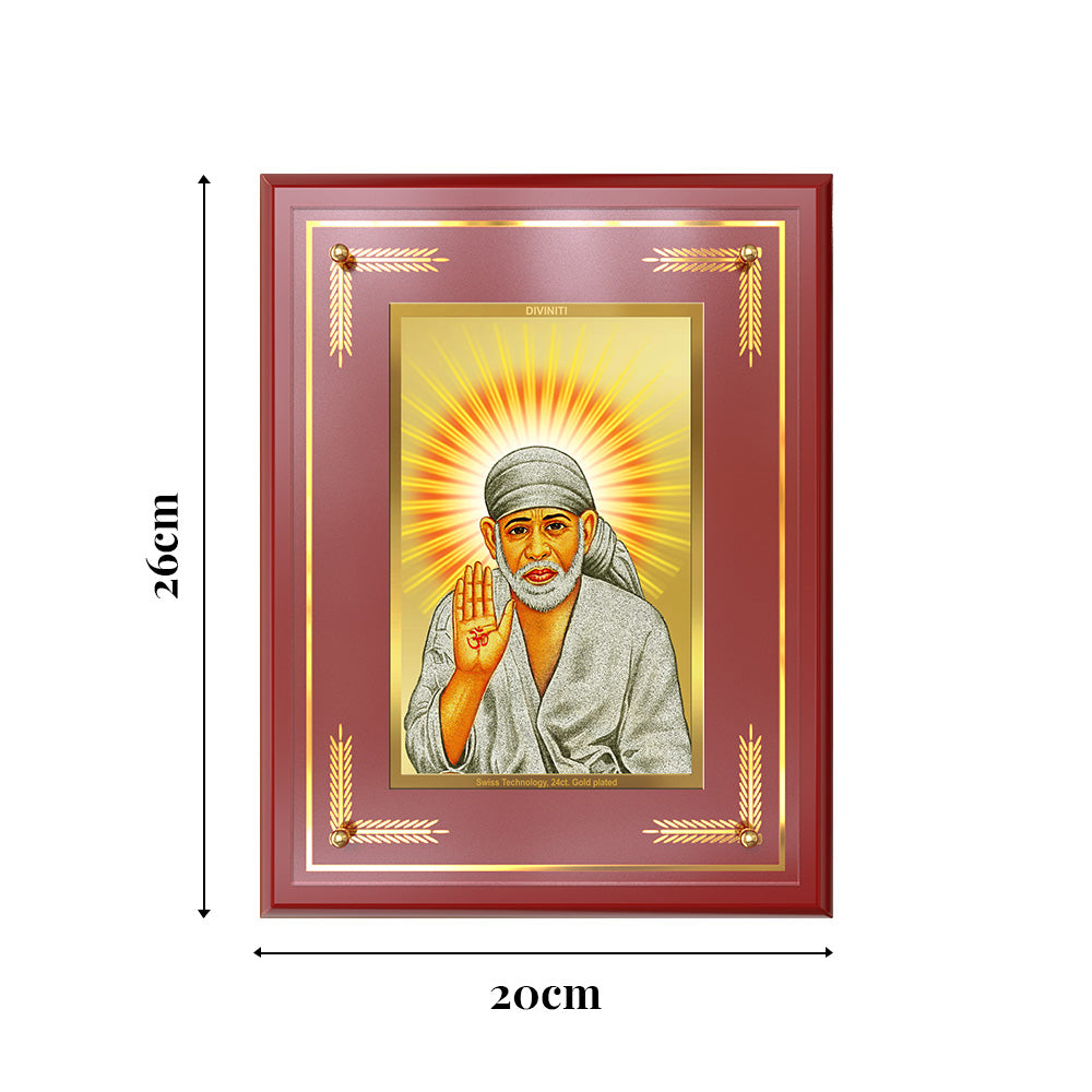 Diviniti 24K Gold Plated Sai Baba Blessing Pose Tabletop Photo Frame | Faith, Peace & Divine Grace