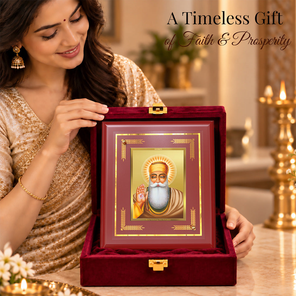 24K Gold-Plated Guru Nanak Dev Ji MDF Frame | Premium Gift Box | 16 X 13.5 CM