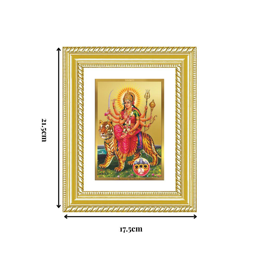 Diviniti 24K Gold Plated Durga - Sherawali Mata With Pind (Classic) Divine Wall and Table Top Frame for Home Mandir & Office Decor | Luxury Spiritual Gift