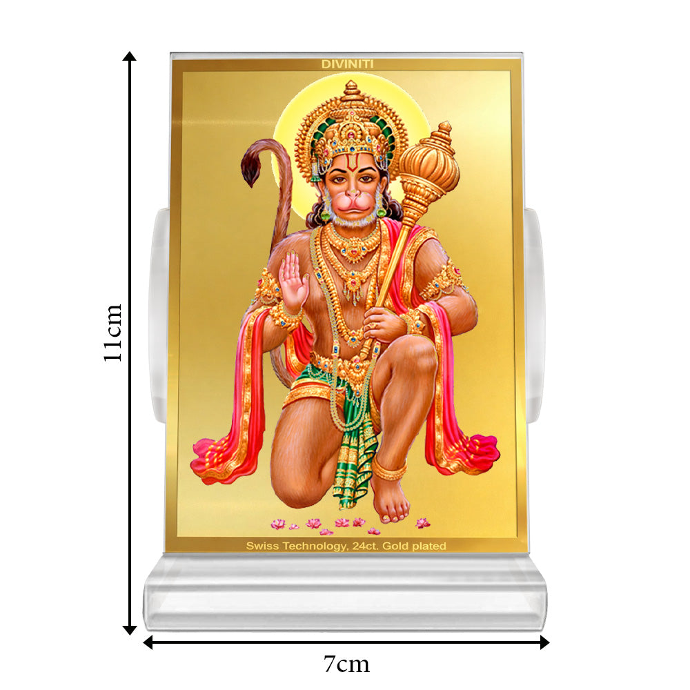 Hanuman | Divine Lord Hanuman Car Dashboard & Tabletop Photo Frame in 24K Gold Plated Foil