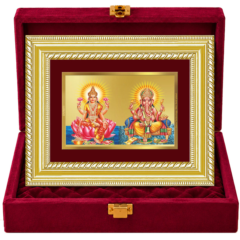 24K Gold-Plated Lakshmi Ganesha Frame | Premium Gift Box | 21.5x17.5 CM