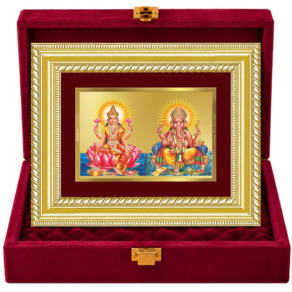 24K Gold-Plated Lakshmi Ganesha Frame | Premium Gift Box | 21.5x17.5 CM