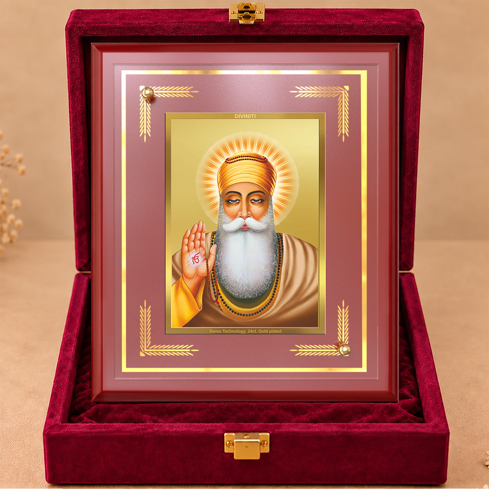 Diviniti 24K Gold Plated Guru Nanak Dev Ji Blessing Photo Frame | Peace, Wisdom & Divine Grace