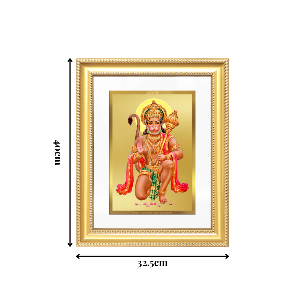 Diviniti 24K Gold Plated Hanuman With Blessings (Classic) Divine Wall Frame for Home Mandir & Office Decor | Luxury Spiritual Gift