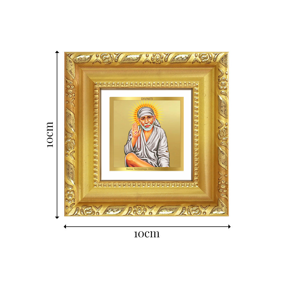 Diviniti Sai Baba with Blessings Tabletop Photo Frame in 24K Gold Plated Foil | Protection, Faith & Divine Grace | DG103S1A (10x10 CM)